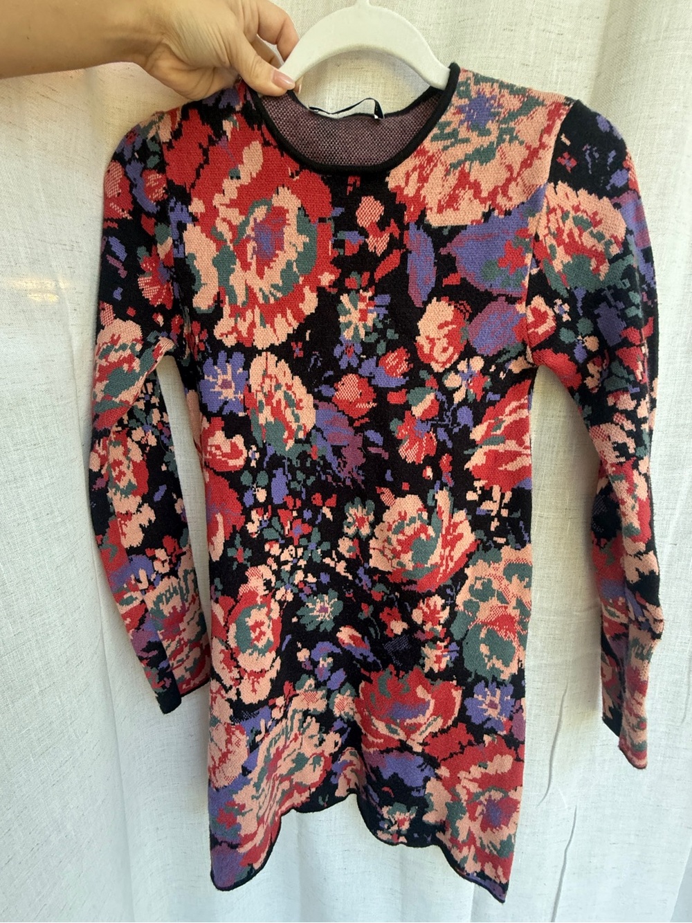 Zara Floral Jacquard Tapestry Knit Mini Dress Size S